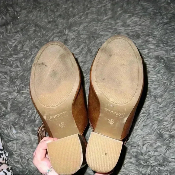 Bamboo Strappy Peep Toe Block Heel Brown Booties, size 6 - Picture 8 of 12